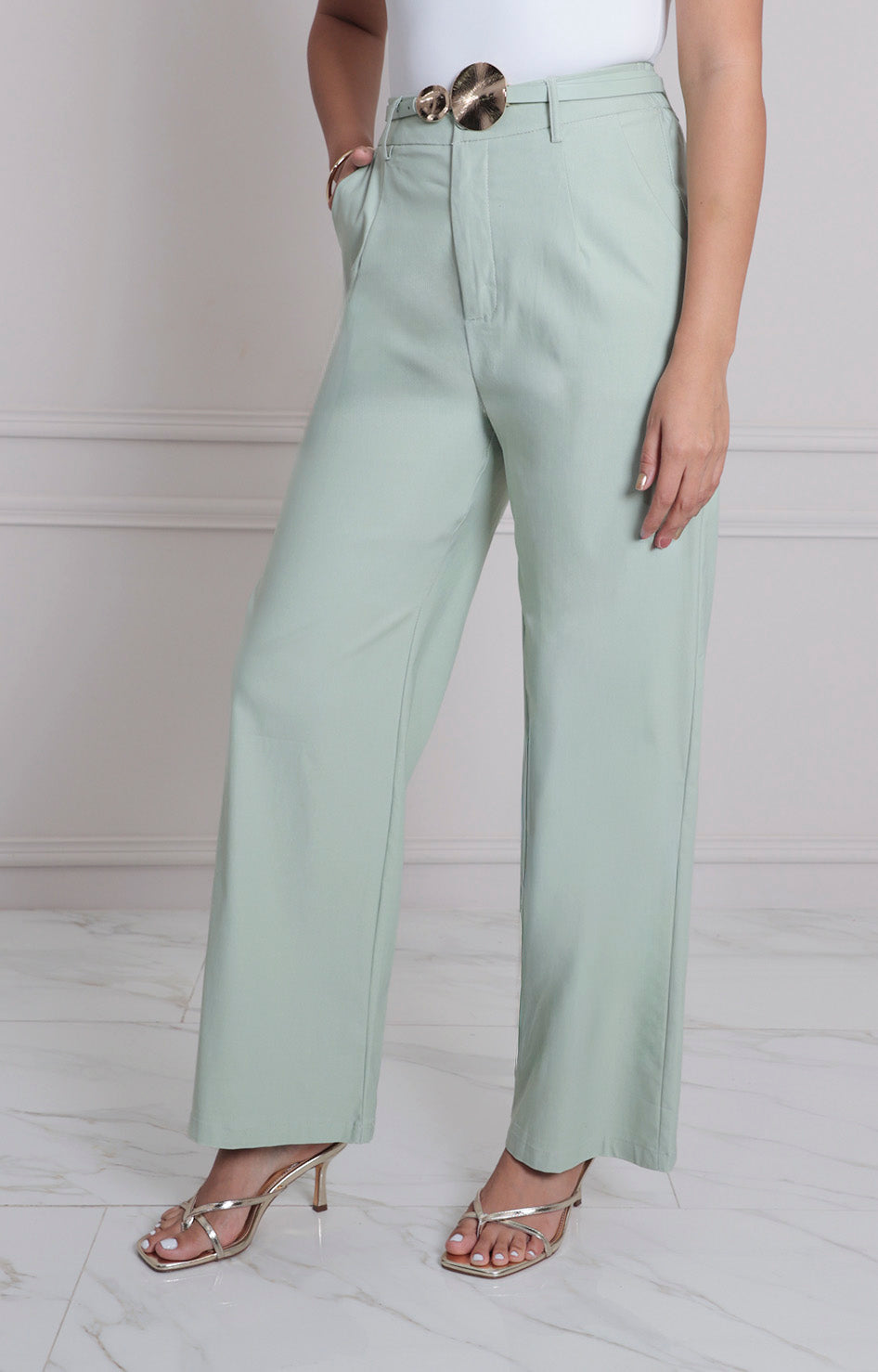 Pantalòn menta con cinturón - PANTALON REGULAR Boutiquemirel 
