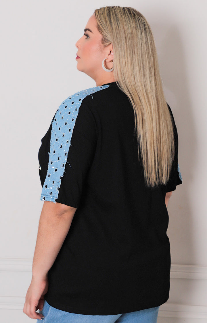 Blusa negra estampada - BLUSAS CURVY Boutiquemirel 