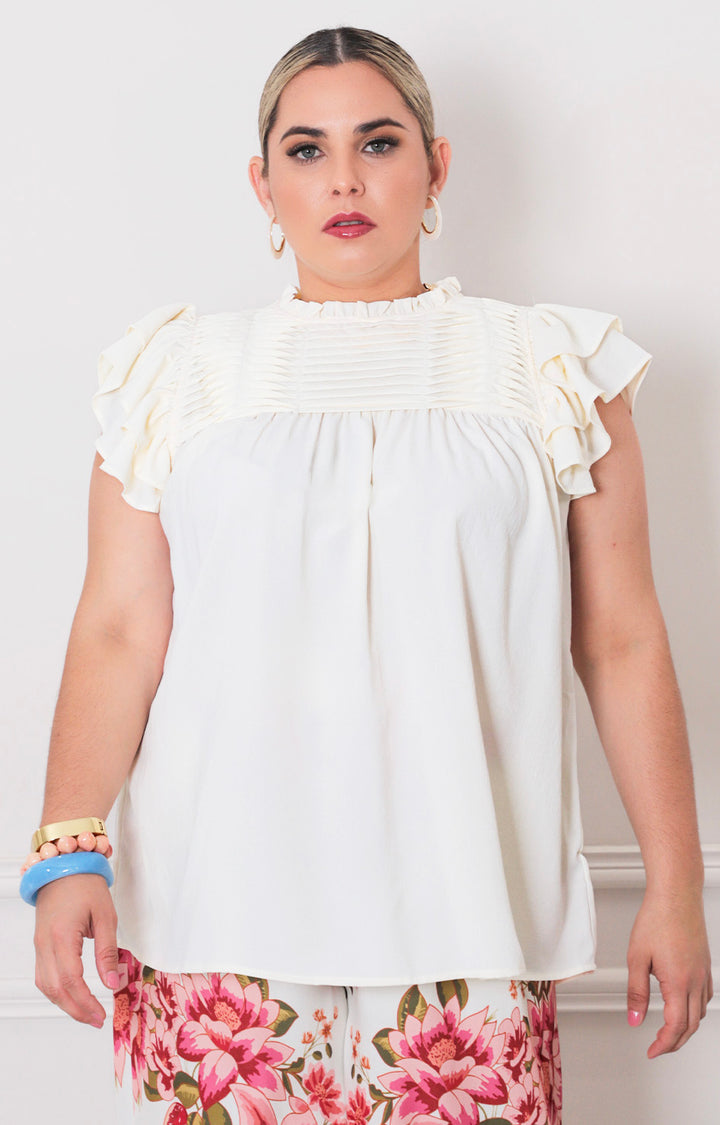 Blusa beige con drapeado - BLUSAS CURVY Boutiquemirel 