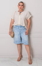 Blusa beige cuello v - BLUSAS CURVY Boutiquemirel 