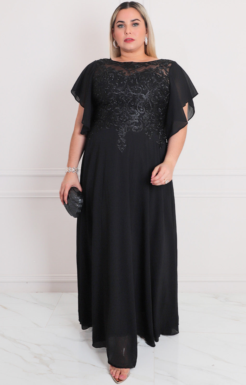 Vestido negro con aplicaciones - VESTIDO LARGO CURVY Boutiquemirel 