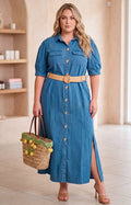Vestido denim con cinturón - VESTIDO LARGO CURVY Boutiquemirel 