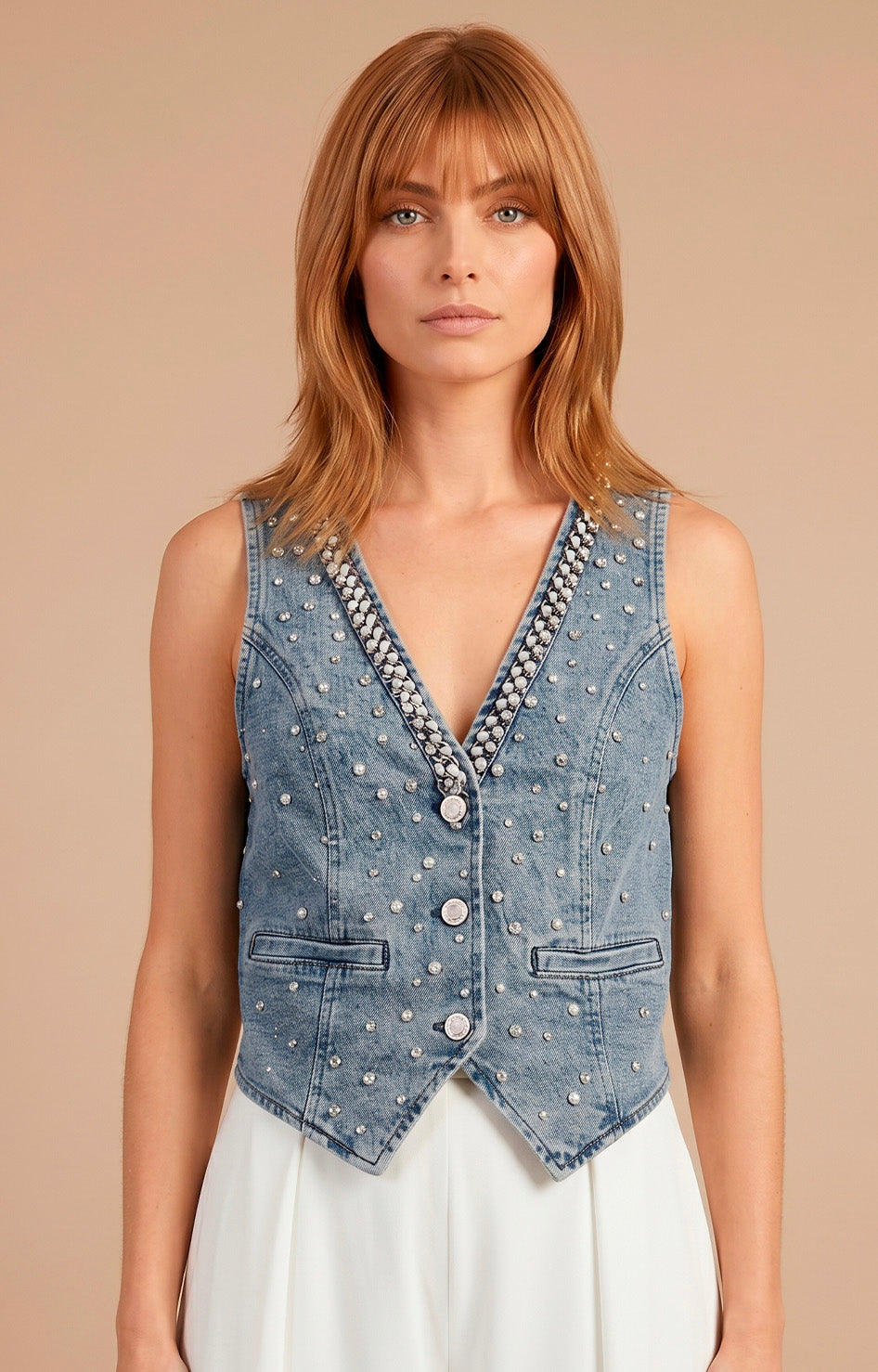 Chaleco de mezclilla con aplicaciones - BLUSAS REGULAR Boutiquemirel 