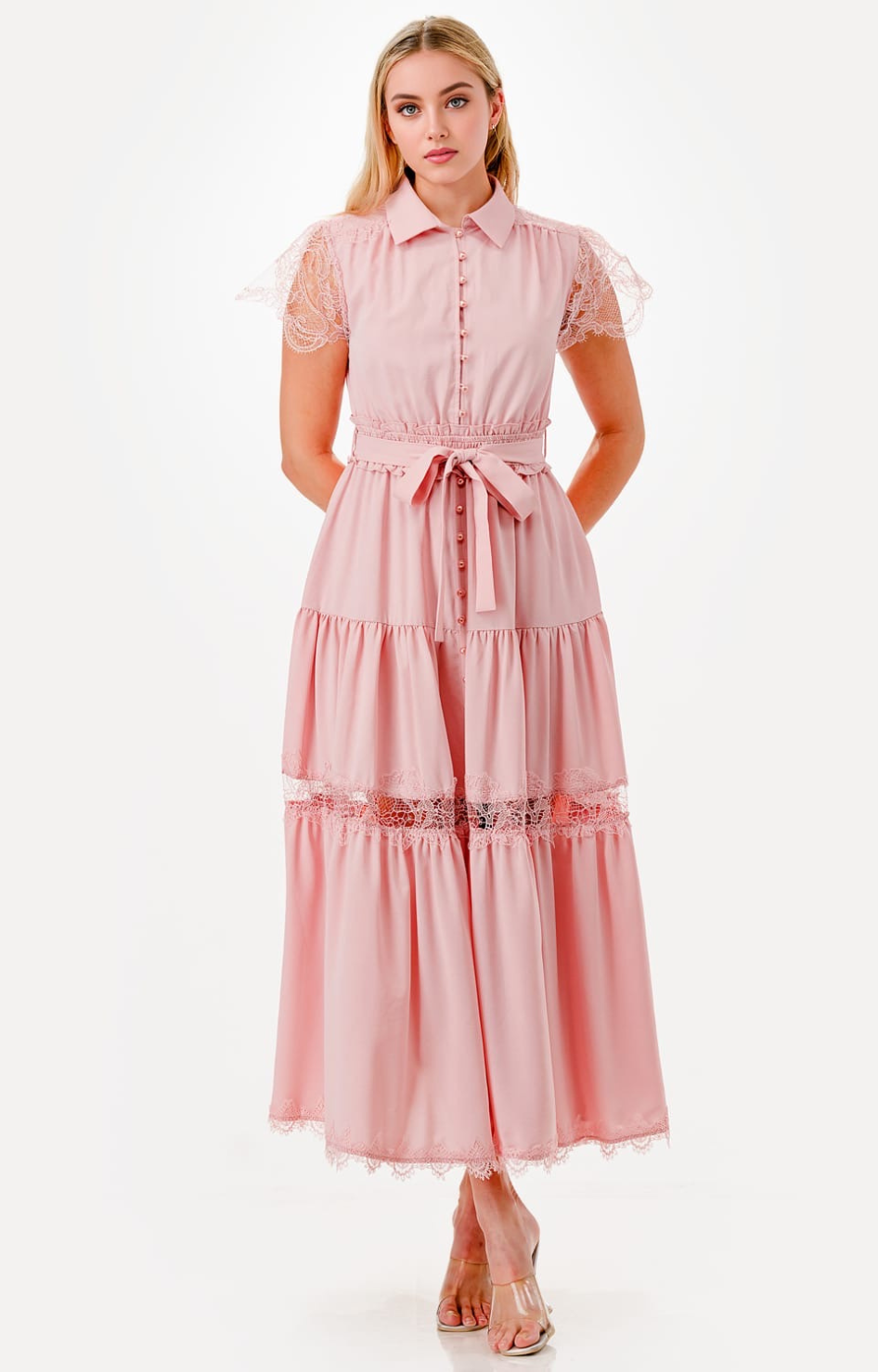 Vestido rosa con laso - VESTIDO LARGO REGULAR Boutiquemirel 