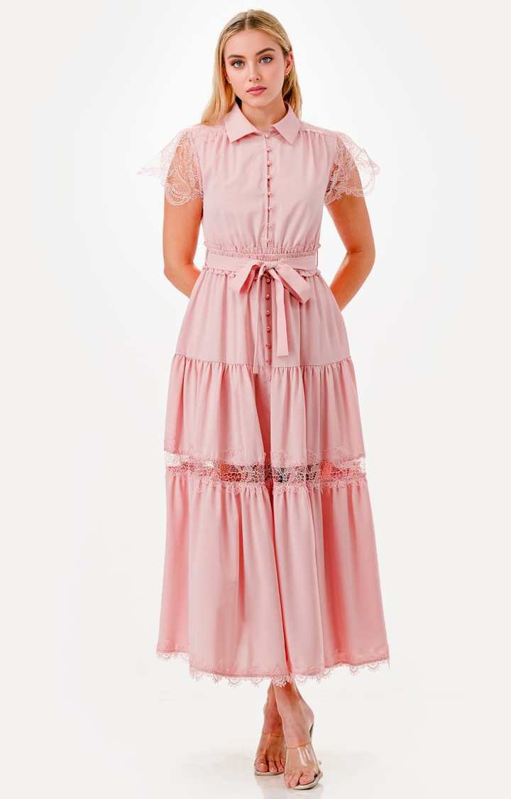 Vestido rosa con laso - VESTIDO LARGO REGULAR Boutiquemirel 