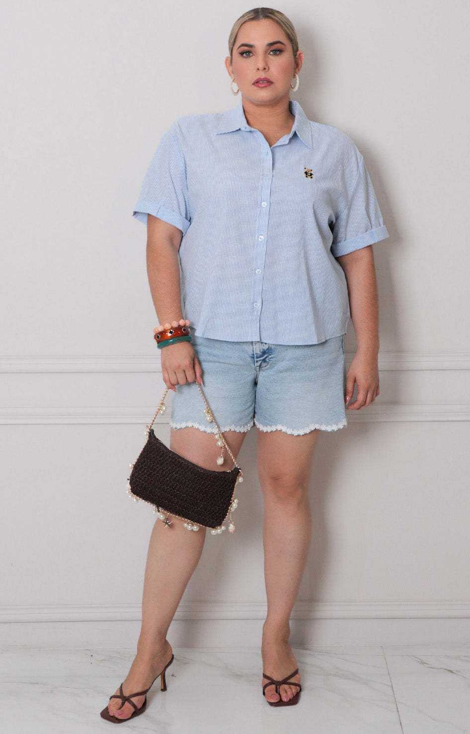 Blusa azul de rayas - BLUSAS CURVY Boutiquemirel 