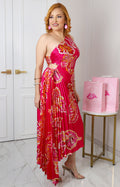 Vestido fucsia estampado asimétrico
