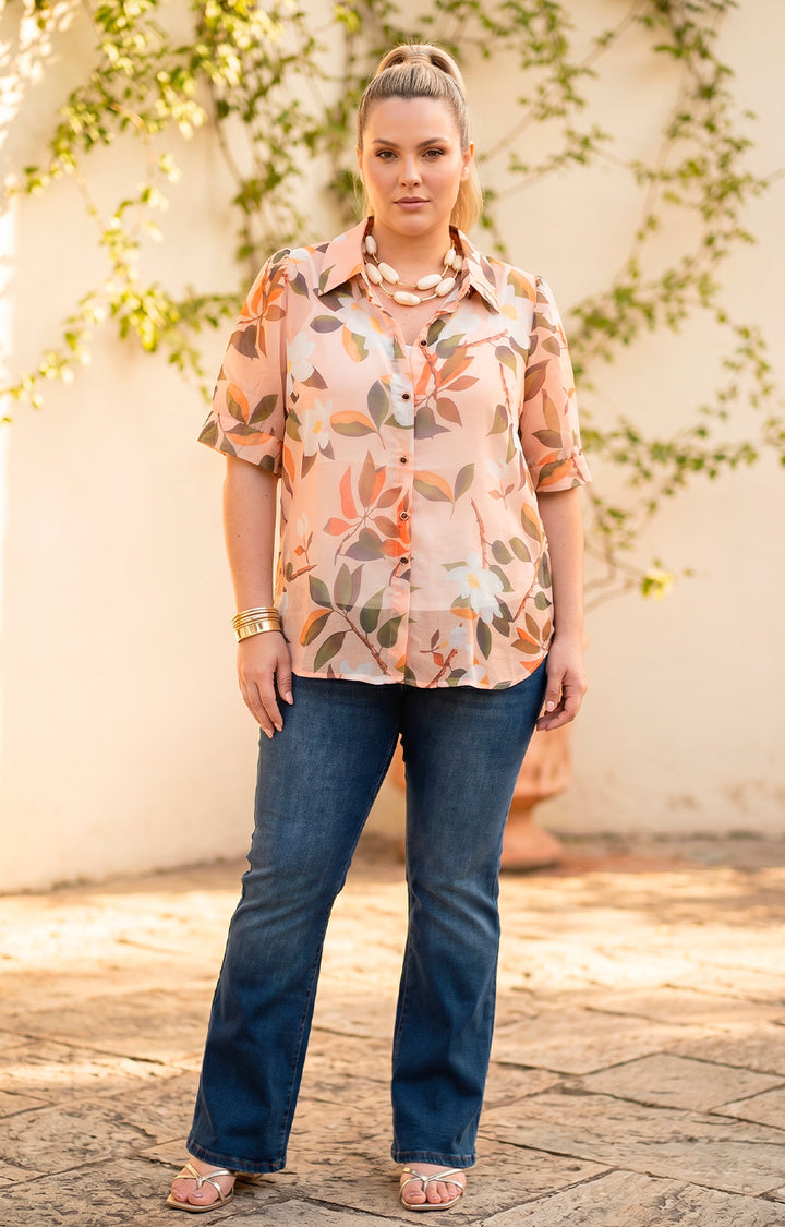 Blusa naranja estampada - BLUSAS REGULAR Boutiquemirel 