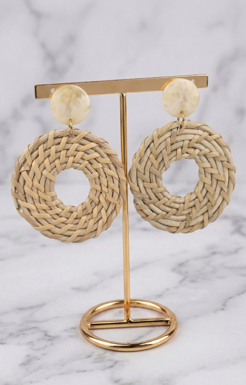 Aretes circulares tejidos en fibra biege - ARETES Boutiquemirel 