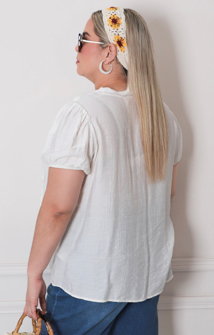 Blusa blanca con bordado - BLUSAS CURVY Boutiquemirel 