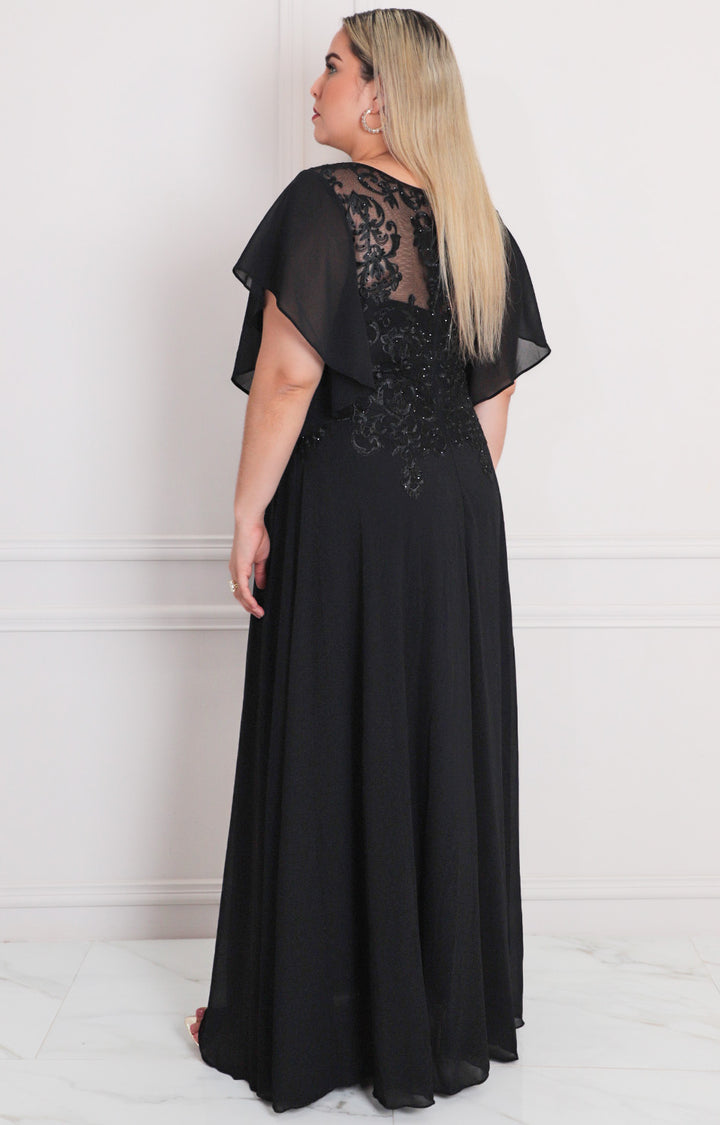 Vestido negro con aplicaciones - VESTIDO LARGO CURVY Boutiquemirel 