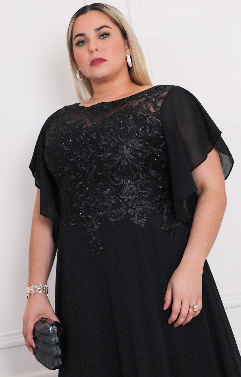 Vestido negro con aplicaciones - VESTIDO LARGO CURVY Boutiquemirel 