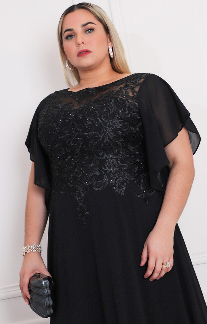Vestido negro con aplicaciones - VESTIDO LARGO CURVY Boutiquemirel 