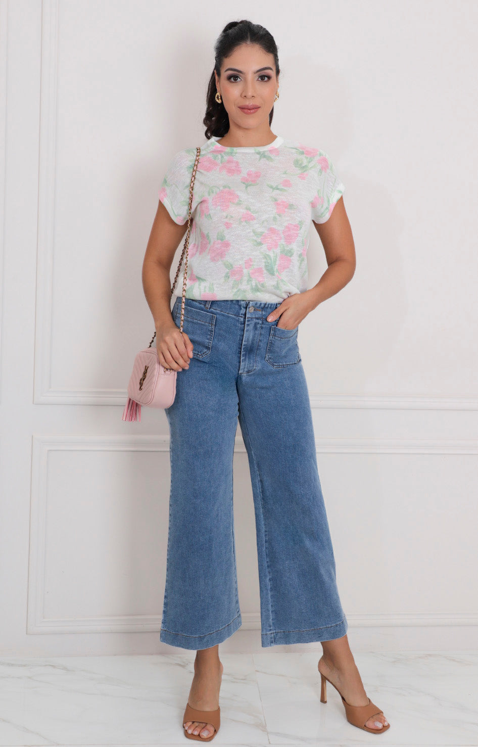 Blusa beige estampada