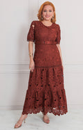 Vestido café de guipur - VESTIDO LARGO REGULAR Boutiquemirel 