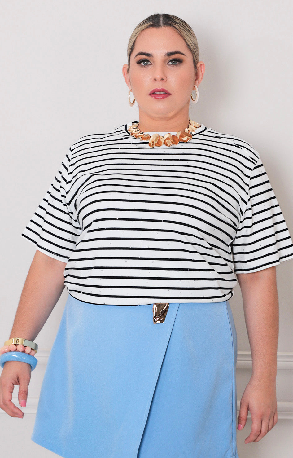 Blusa de rayas con brillos - BLUSAS CURVY Boutiquemirel 