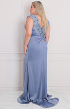 Vestido azul con bordado - VESTIDO LARGO CURVY Boutiquemirel 