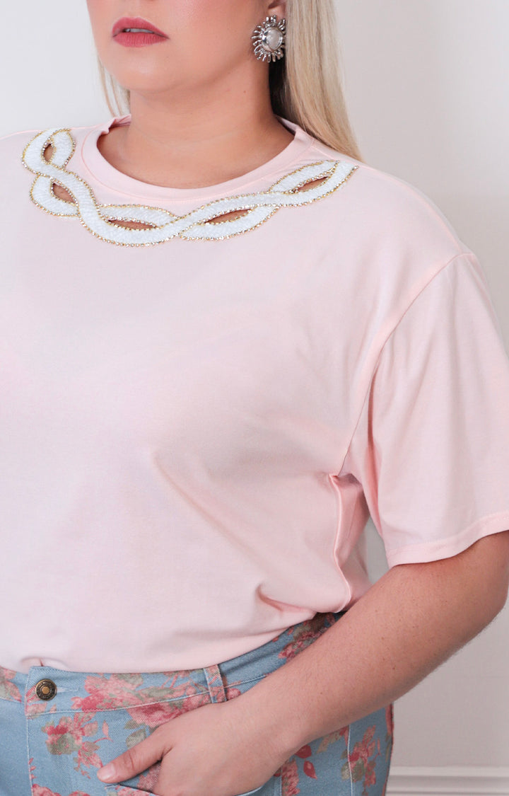 Blusa rosa con bordado - BLUSAS CURVY Boutiquemirel 
