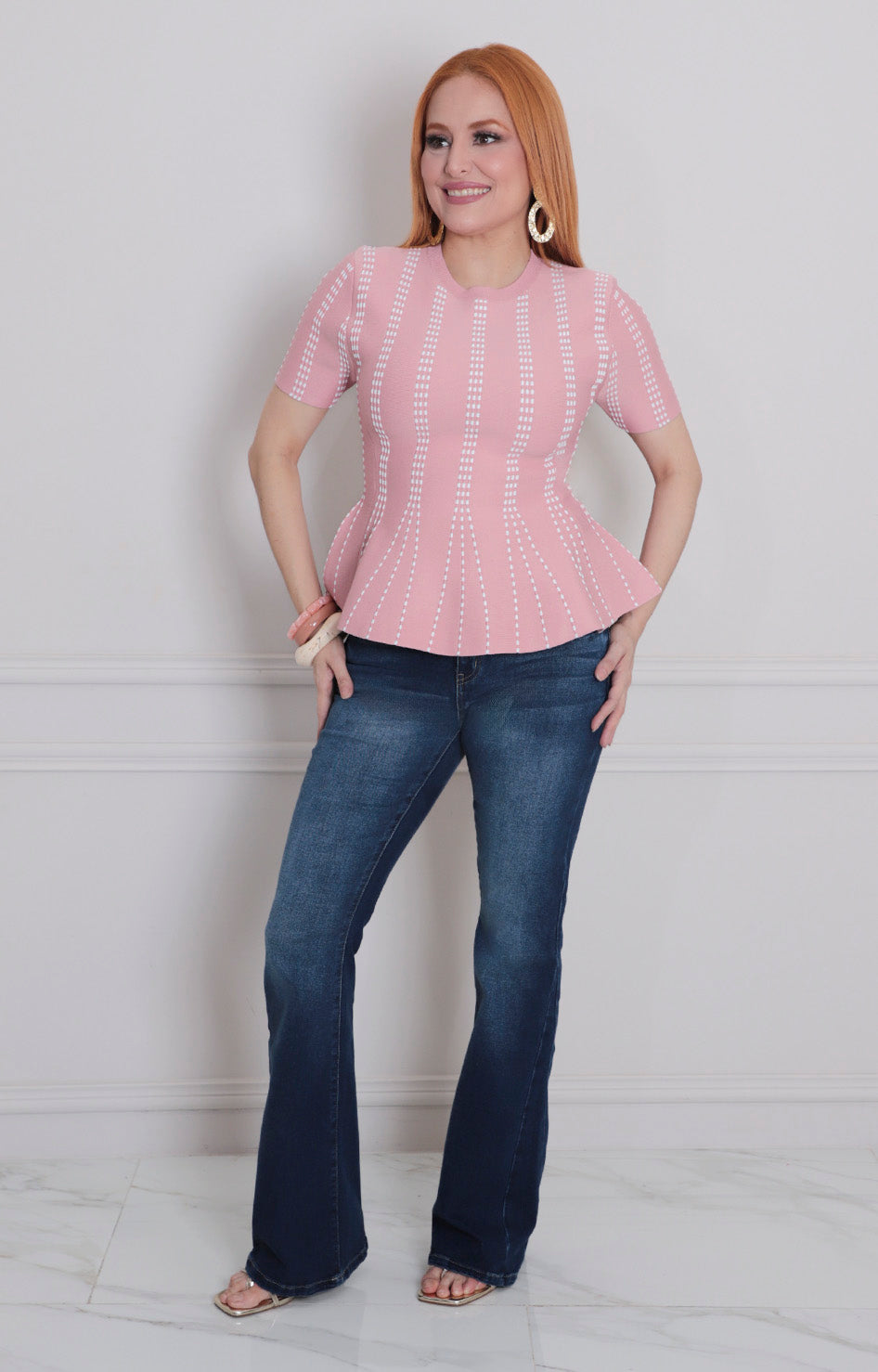 Blusa rosa estampada peplum - BLUSAS REGULAR Boutiquemirel 