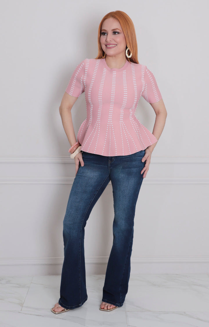 Blusa rosa estampada peplum - BLUSAS REGULAR Boutiquemirel 