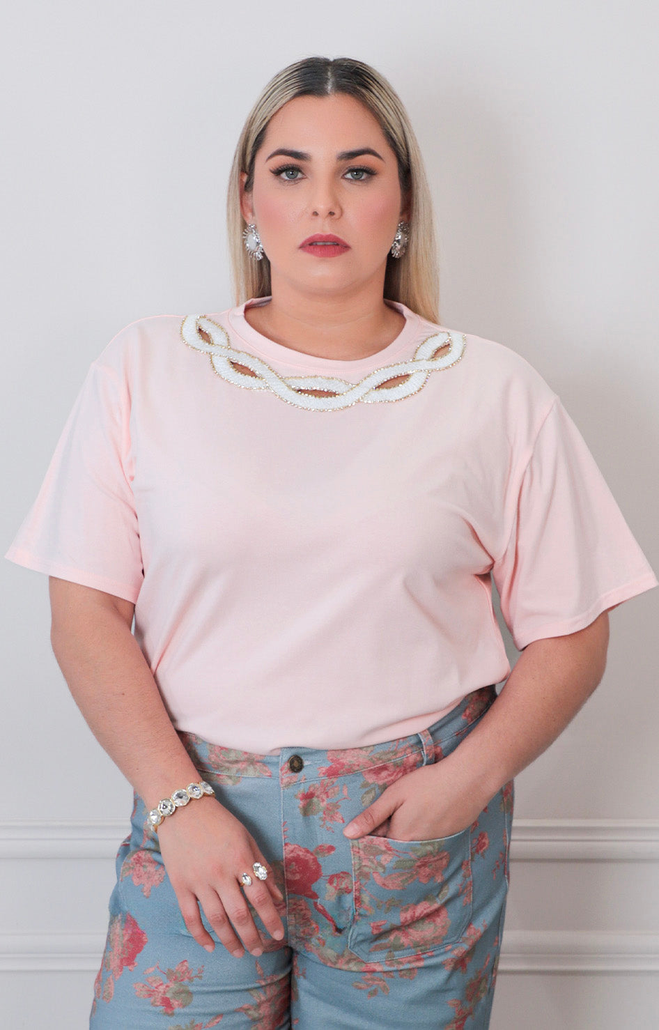 Blusa rosa con bordado - BLUSAS CURVY Boutiquemirel 