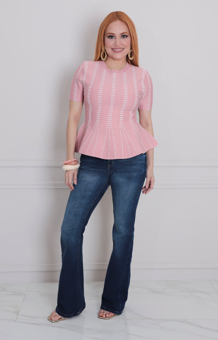 Blusa rosa estampada peplum - BLUSAS REGULAR Boutiquemirel 