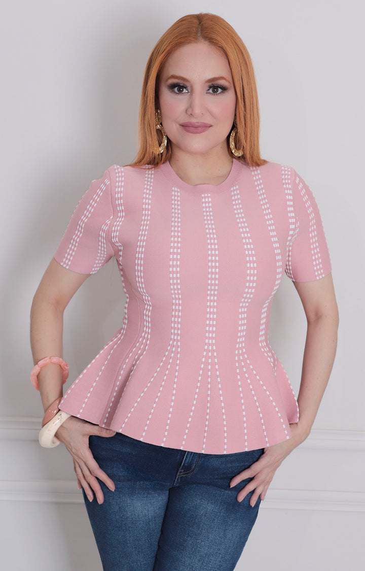 Blusa rosa estampada peplum - BLUSAS REGULAR Boutiquemirel 