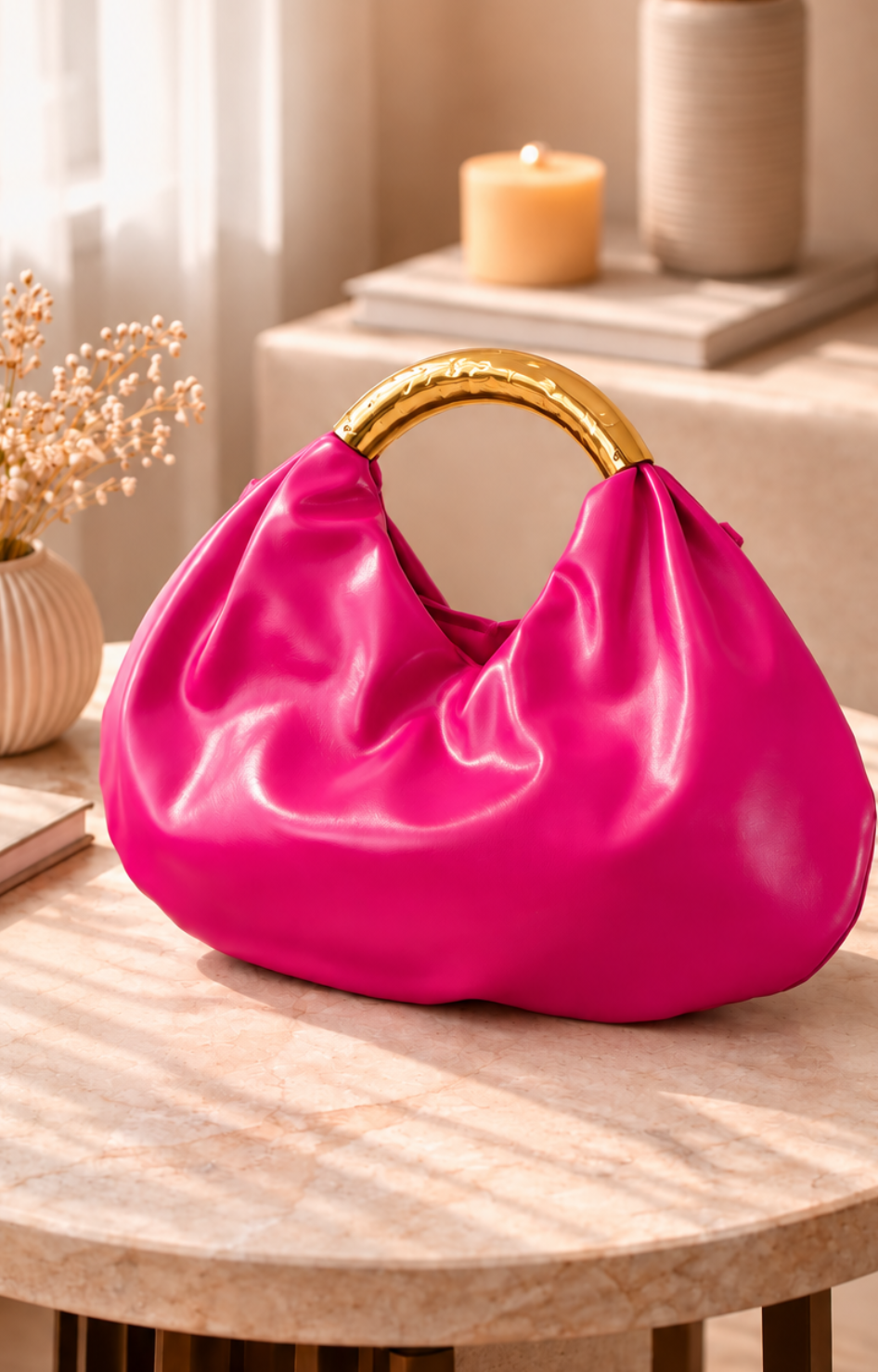 Bolsa pouch con asa dorada