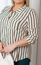Blusa camisera con rayas verdes