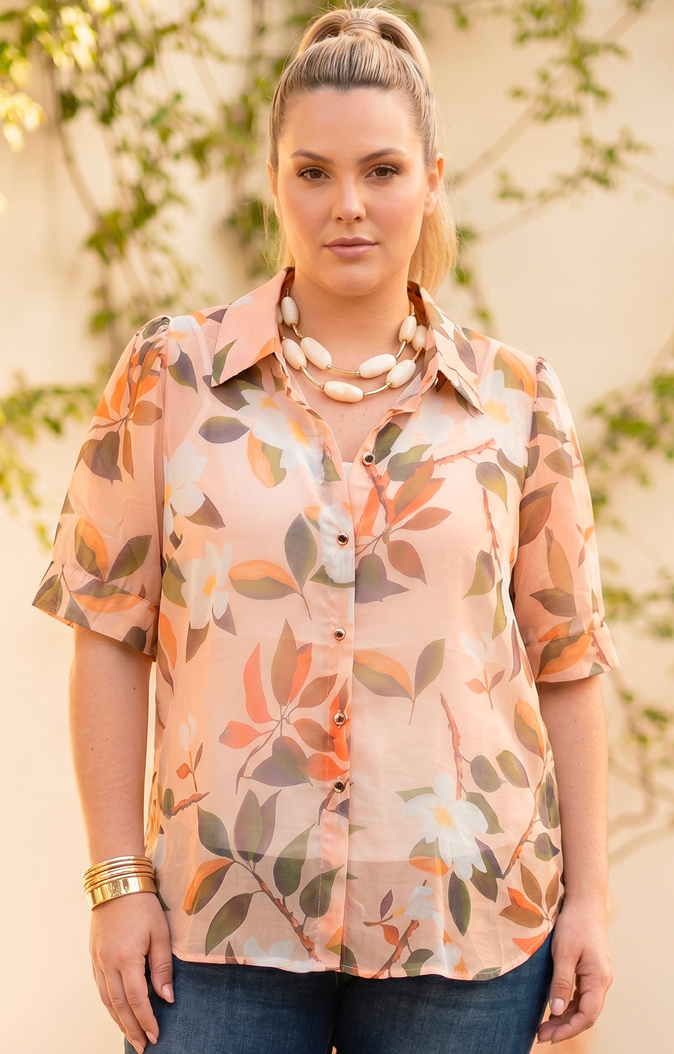 Blusa naranja estampada - BLUSAS REGULAR Boutiquemirel 