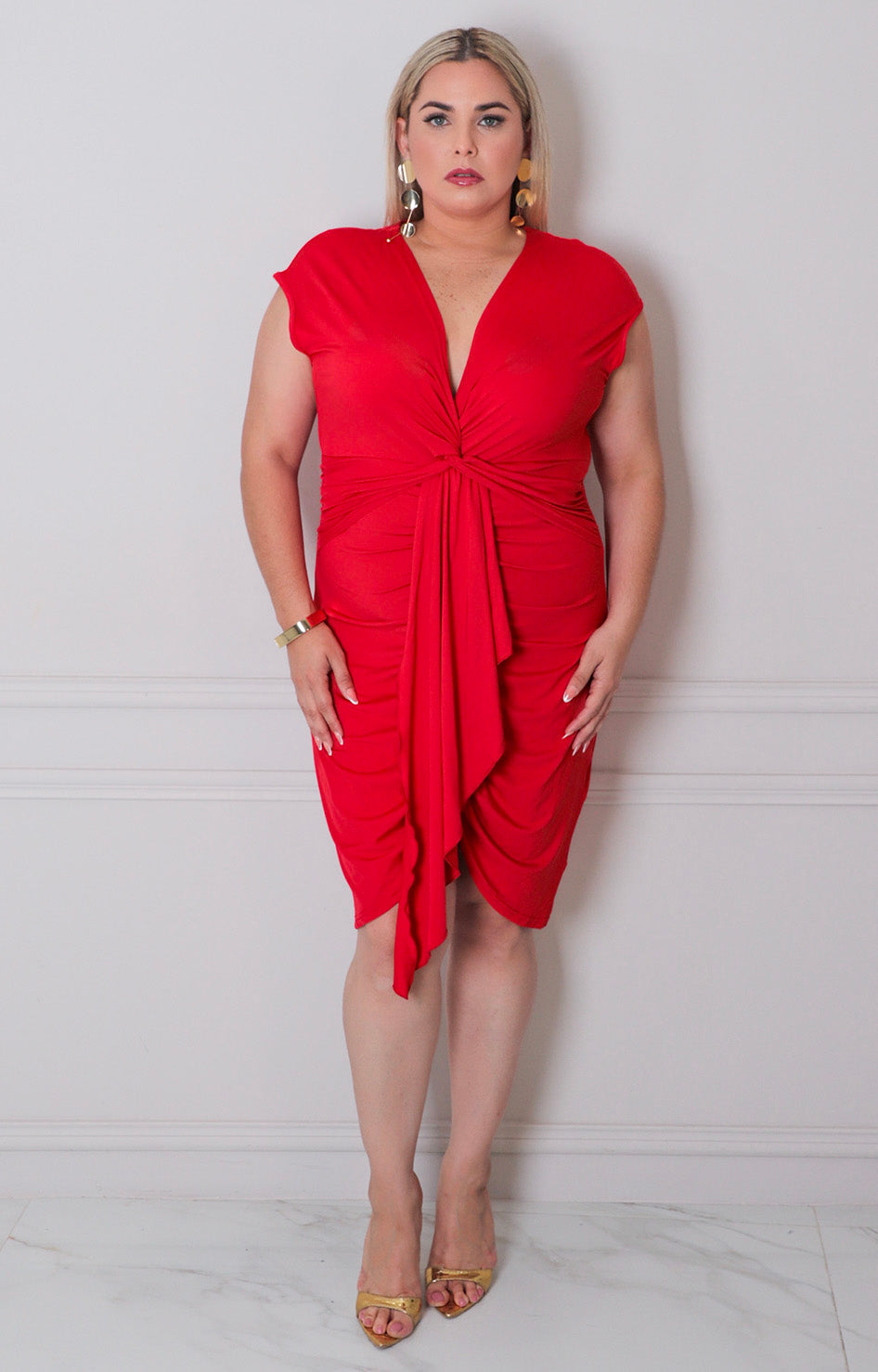 Vestido rojo con fruncido - VESTIDO CORTO CURVY Boutiquemirel 