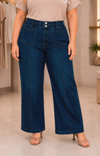 Pantalón de mezclilla de tiro alto con bolsillos frontales - PANTALON MEZCLILLA CURVY Boutiquemirel 
