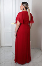 Vestido largo con escote cruzado y mangas mariposa