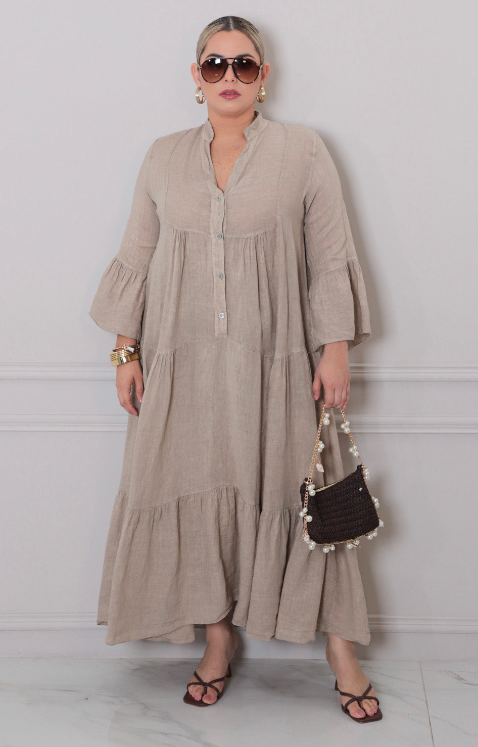 Vestido beige largo - VESTIDO CORTO CURVY Boutiquemirel 