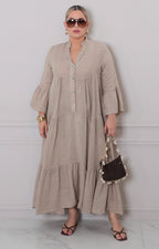 Vestido beige largo - VESTIDO CORTO CURVY Boutiquemirel 