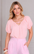 Blusa con manga globo y nudo frontal - BLUSAS REGULAR Boutiquemirel 