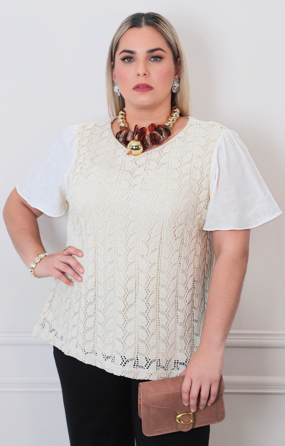 Blusa beige de punto - BLUSAS CURVY Boutiquemirel 