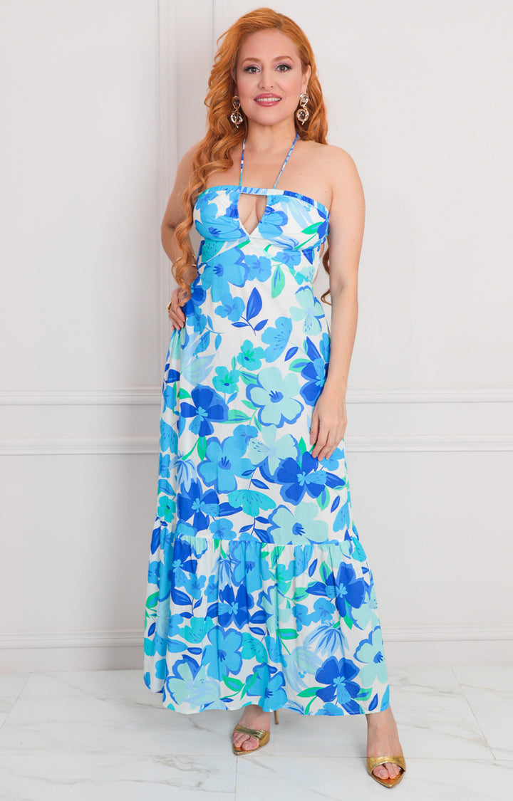 Vestido azul estampado - VESTIDO LARGO REGULAR Boutiquemirel 