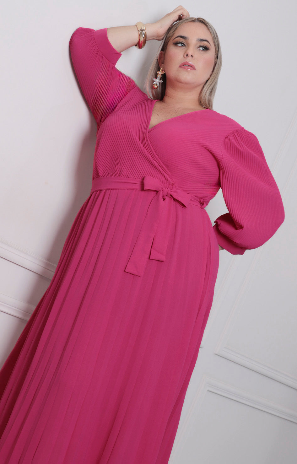 Vestido fucsia plisado - VESTIDO LARGO CURVY Boutiquemirel 