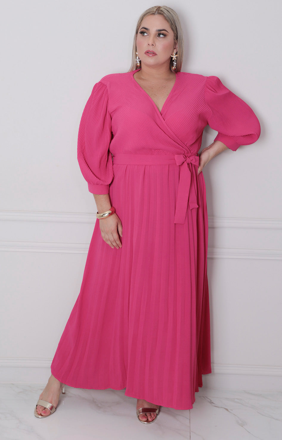 Vestido fucsia plisado - VESTIDO LARGO CURVY Boutiquemirel 