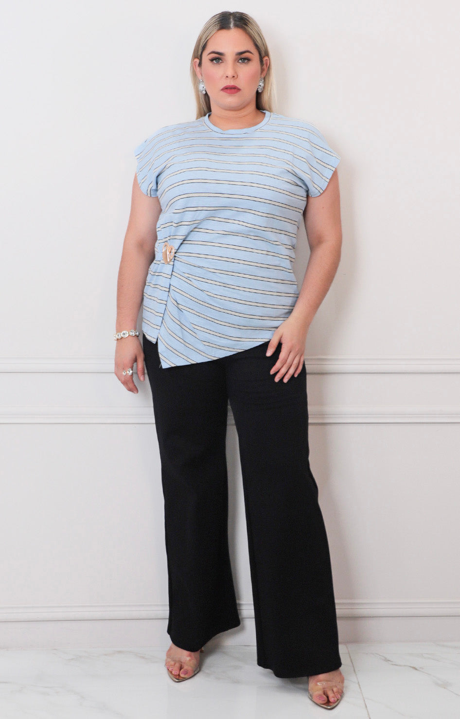 Blusa azul de rayas - BLUSAS CURVY Boutiquemirel 