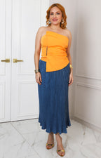 Blusa asimétrica strapless naranja
