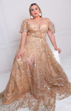 Vestido beige con glitter - VESTIDO LARGO CURVY Boutiquemirel 
