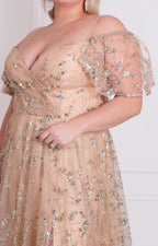 Vestido beige con glitter - VESTIDO LARGO CURVY Boutiquemirel 