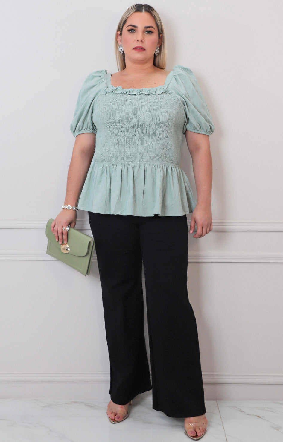 Blusa menta peplum - BLUSAS CURVY Boutiquemirel 
