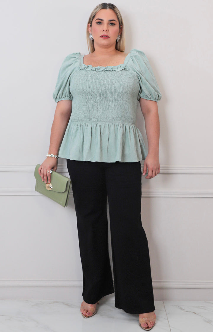 Blusa menta peplum - BLUSAS CURVY Boutiquemirel 