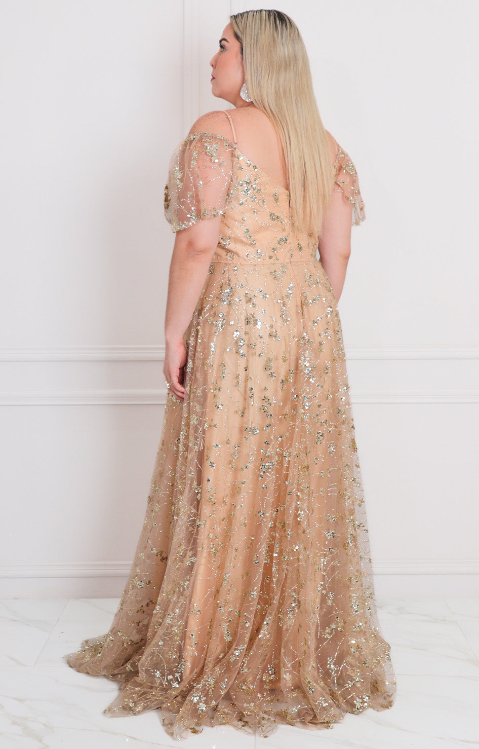 Vestido beige con glitter - VESTIDO LARGO CURVY Boutiquemirel 