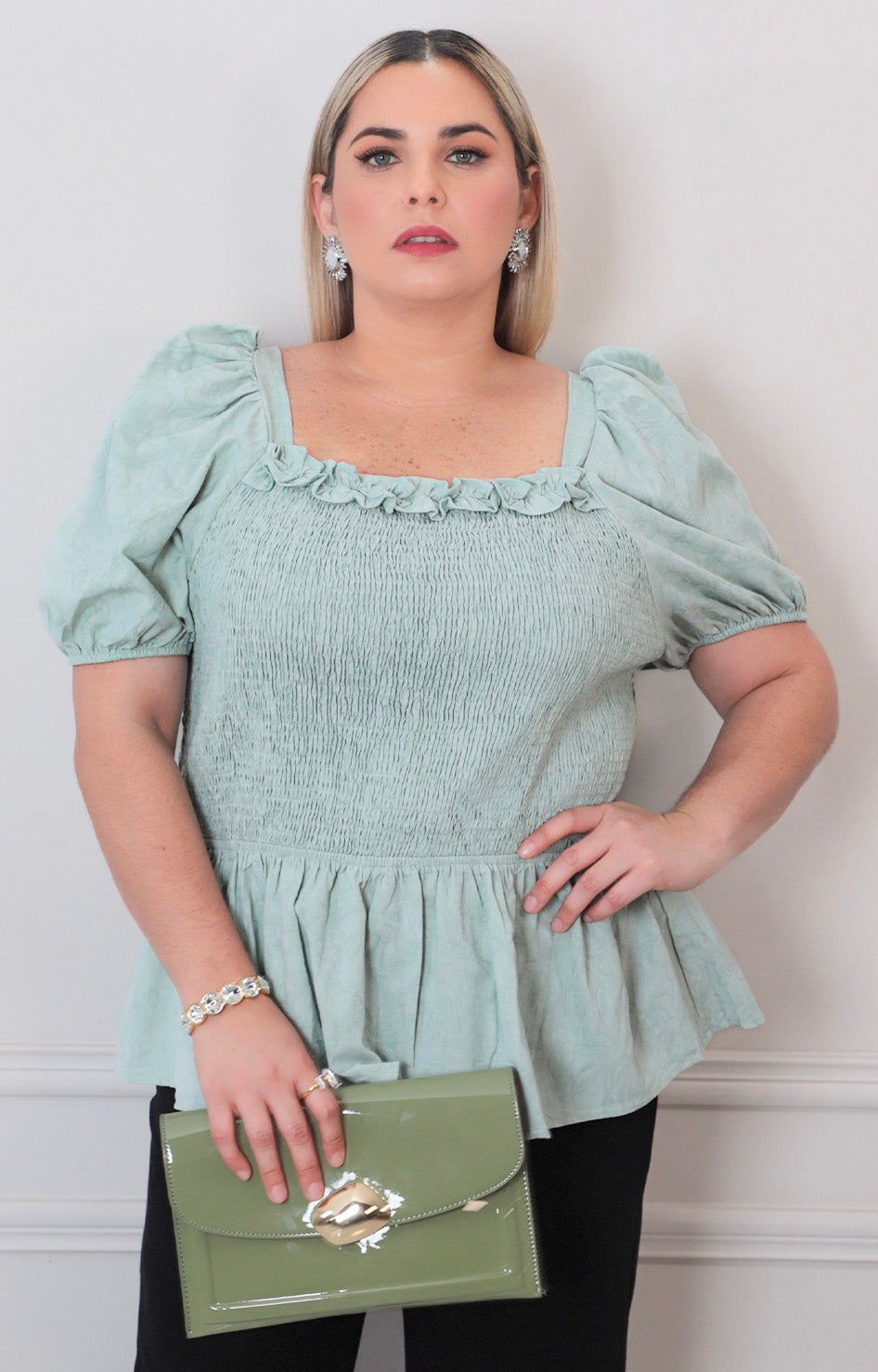 Blusa menta peplum - BLUSAS CURVY Boutiquemirel 