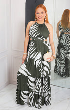 Vestido verde estampado halter