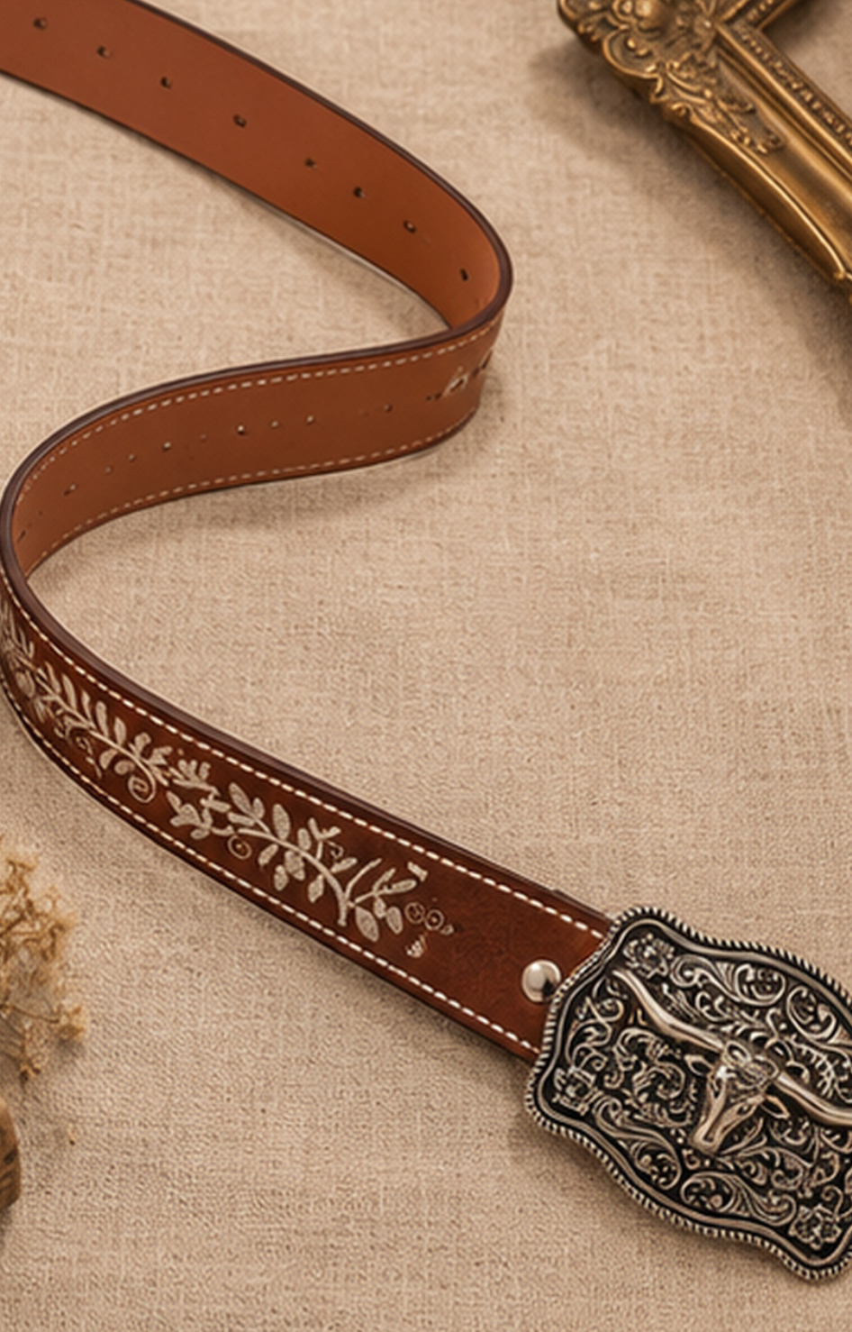Cinturón vaquero bordado Boutiquemirel, diseño artesanal con detalles decorativos visibles